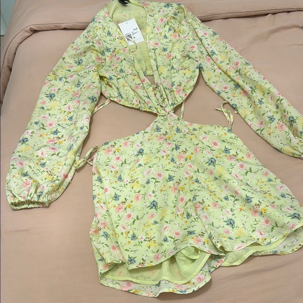 Forever 21 Pink and Blue Tie Front Jumpsuit